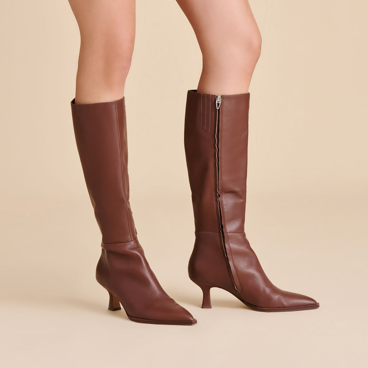 Auggie Chocolate Leather Narrow Calf Boots - Dolce Vita