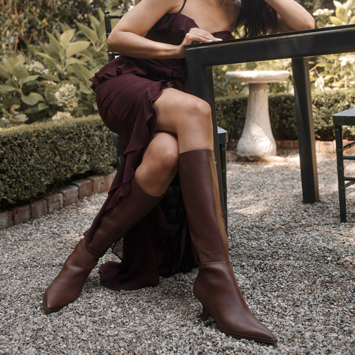 Auggie Chocolate Leather Narrow Calf Boots - Dolce Vita