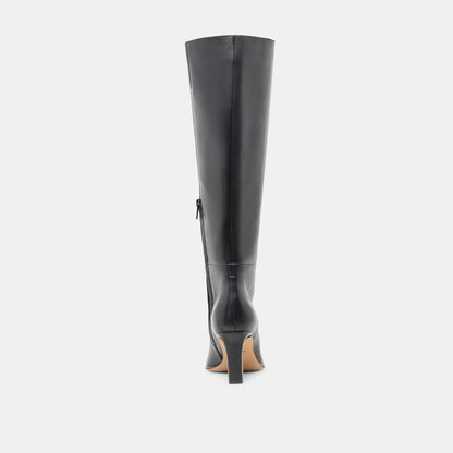 Emmi Black Leather Narrow Calf Boots - Dolce Vita