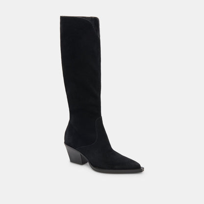 RAJ Wide Calf Boots Onyx Suede - Dolce Vita