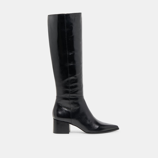 Kirson Black Leather Wide Calf Boots - Dolce Vita