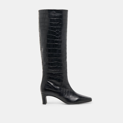 Trixi Noir Croco Embossed Leather Boots - Dolce Vita