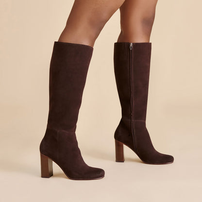 Hudsin Wide Calf Mahogany Suede Boots - Dolce Vita