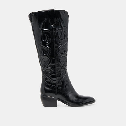 Mirla Black Leather Wide Calf Boots - Dolce Vita