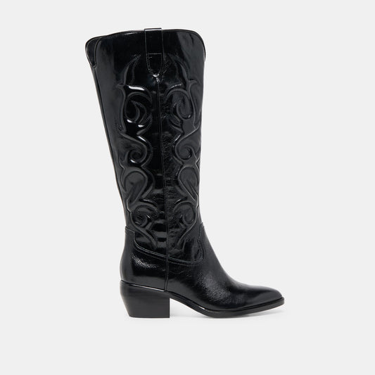 Mirla Black Leather Wide Calf Boots - Dolce Vita