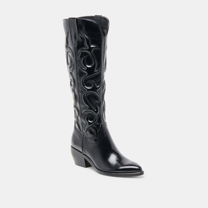 Mirla Black Leather Wide Calf Boots - Dolce Vita