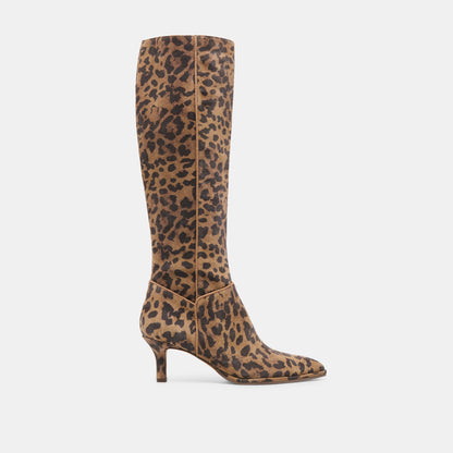 Aldy Brown Leopard Printed Suede Wide Calf Boots - Dolce Vita