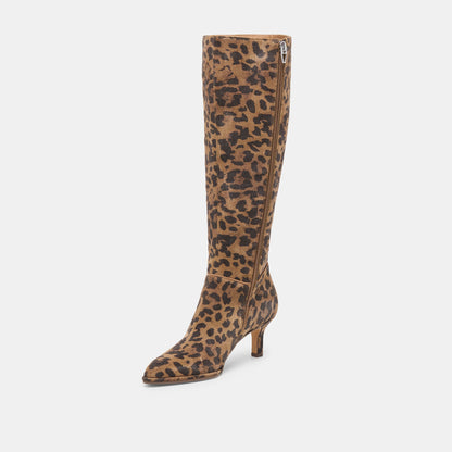 Aldy Brown Leopard Printed Suede Wide Calf Boots - Dolce Vita