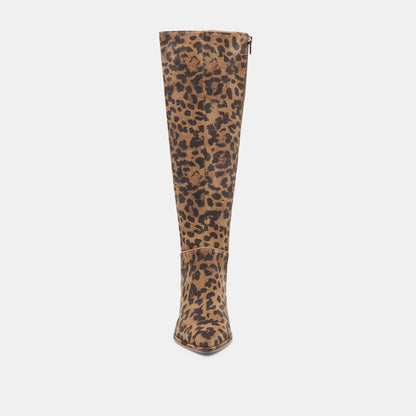 Aldy Brown Leopard Printed Suede Wide Calf Boots - Dolce Vita