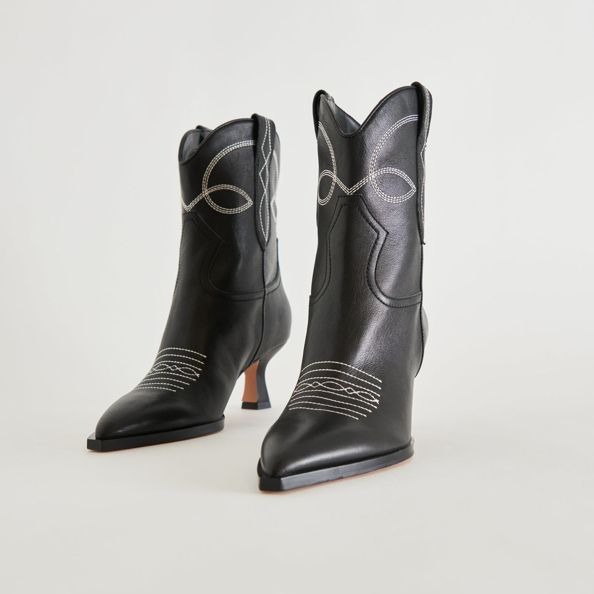 ANGEL BOOTIES BLACK WHITE LEATHER - Dolce Vita