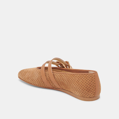 Baylee Pecan Perforated Suede Ballet Flats - Dolce Vita