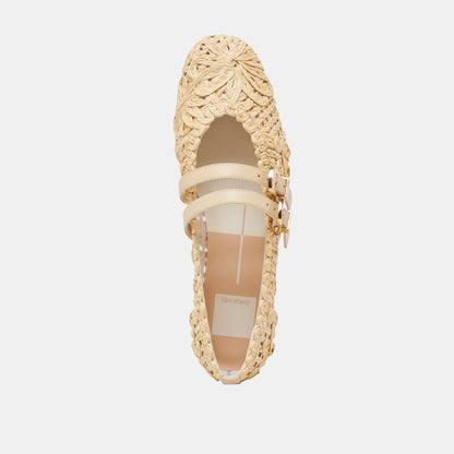 BAYLEE SUNFLOWER WIDE BALLET FLATS LT NATURAL MACRAME - Dolce Vita