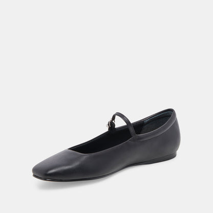 Reyes Wide Ballet Flats Black Leather - Dolce Vita