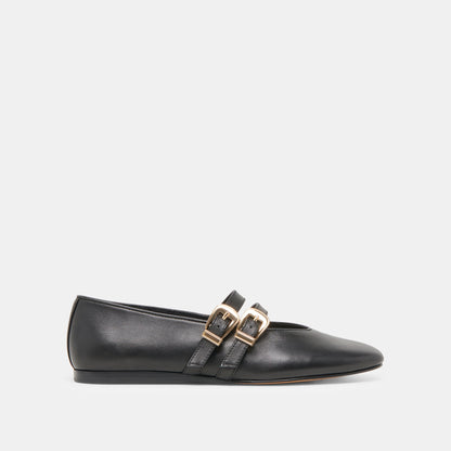 BAYLEE WIDE BALLET FLATS BLACK LEATHER - Dolce Vita