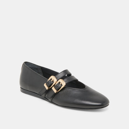 BAYLEE WIDE BALLET FLATS BLACK LEATHER - Dolce Vita