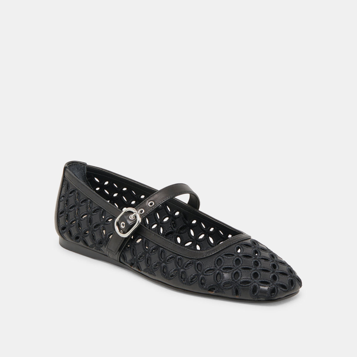 RODNI EYELET PERF BALLET FLATS BLACK LEATHER - Dolce Vita