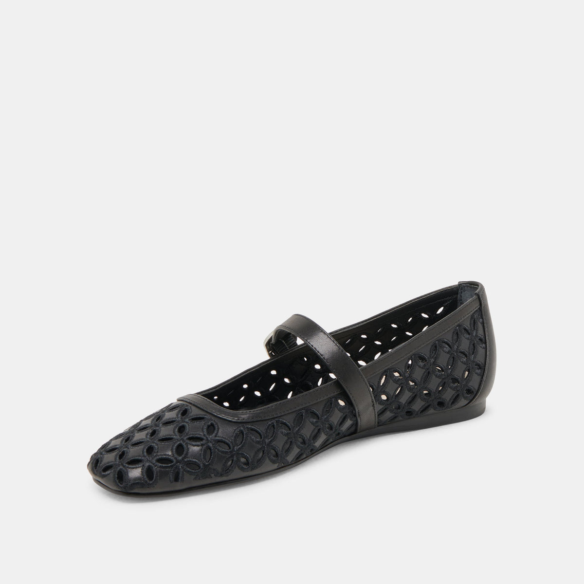 RODNI EYELET PERF BALLET FLATS BLACK LEATHER - Dolce Vita