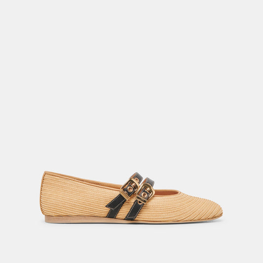 BAYLEE WIDE BALLET FLATS NATURAL RAFFIA - Dolce Vita