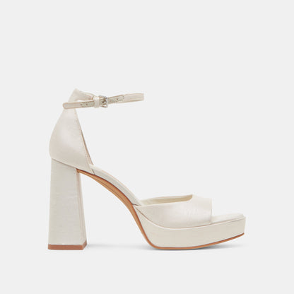 PANDRO WIDE HEELS WHITE SATIN - Dolce Vita