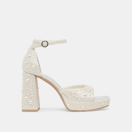 PANDRO PEARL HEELS TRUE WHITE SATIN - Dolce Vita