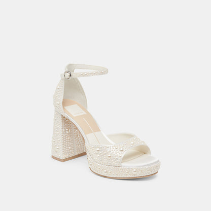 PANDRO PEARL HEELS TRUE WHITE SATIN - Dolce Vita