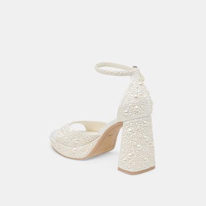 PANDRO PEARL HEELS TRUE WHITE SATIN - Dolce Vita