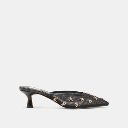 CLARA WIDE HEELS BLACK MESH - Dolce Vita