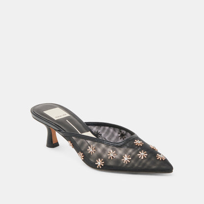 CLARA WIDE HEELS BLACK MESH - Dolce Vita