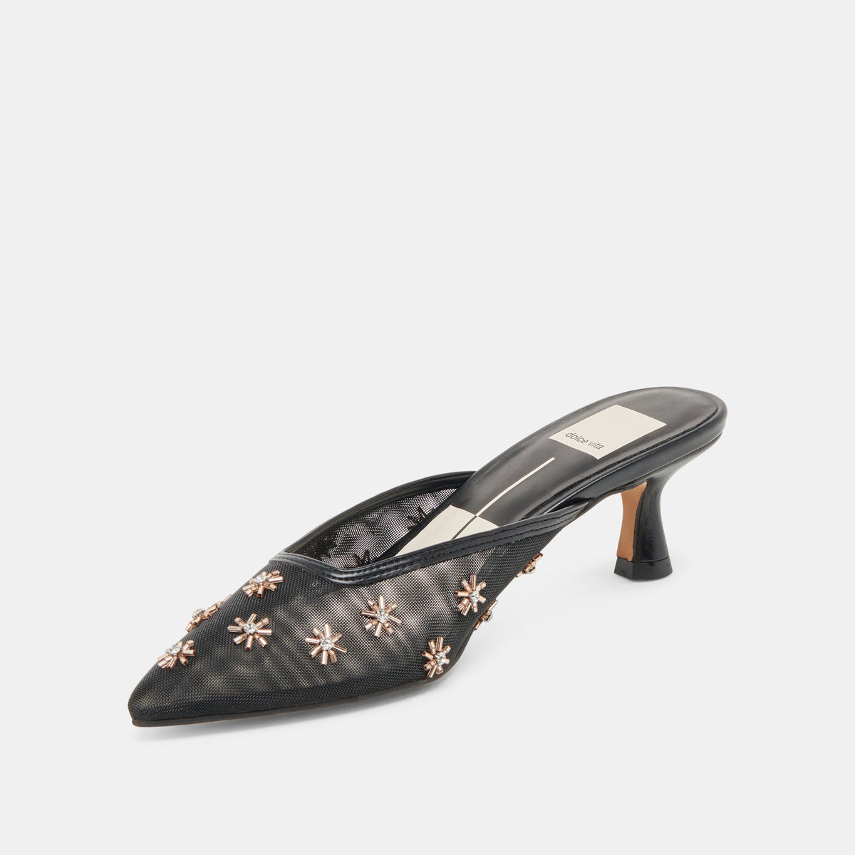 CLARA WIDE HEELS BLACK MESH - Dolce Vita