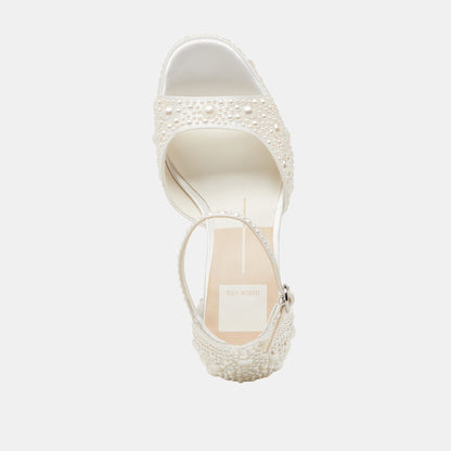 PANDRO PEARL WIDE HEELS TRUE WHITE SATIN - Dolce Vita