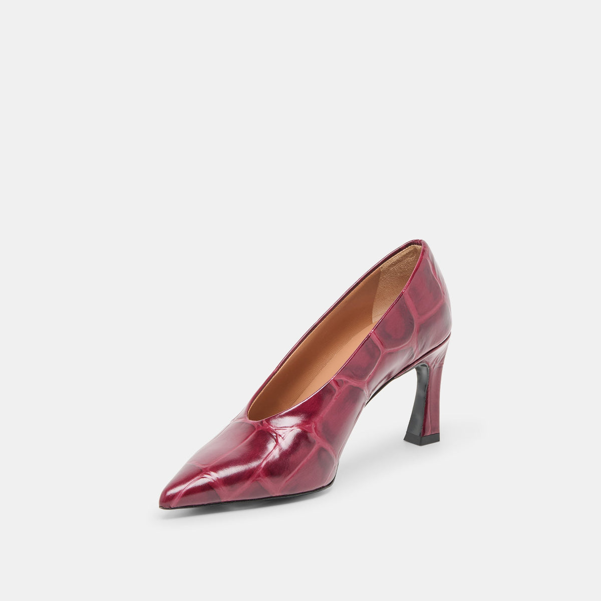 Midge Burgundy Croco Embossed Leather Heels - Dolce Vita