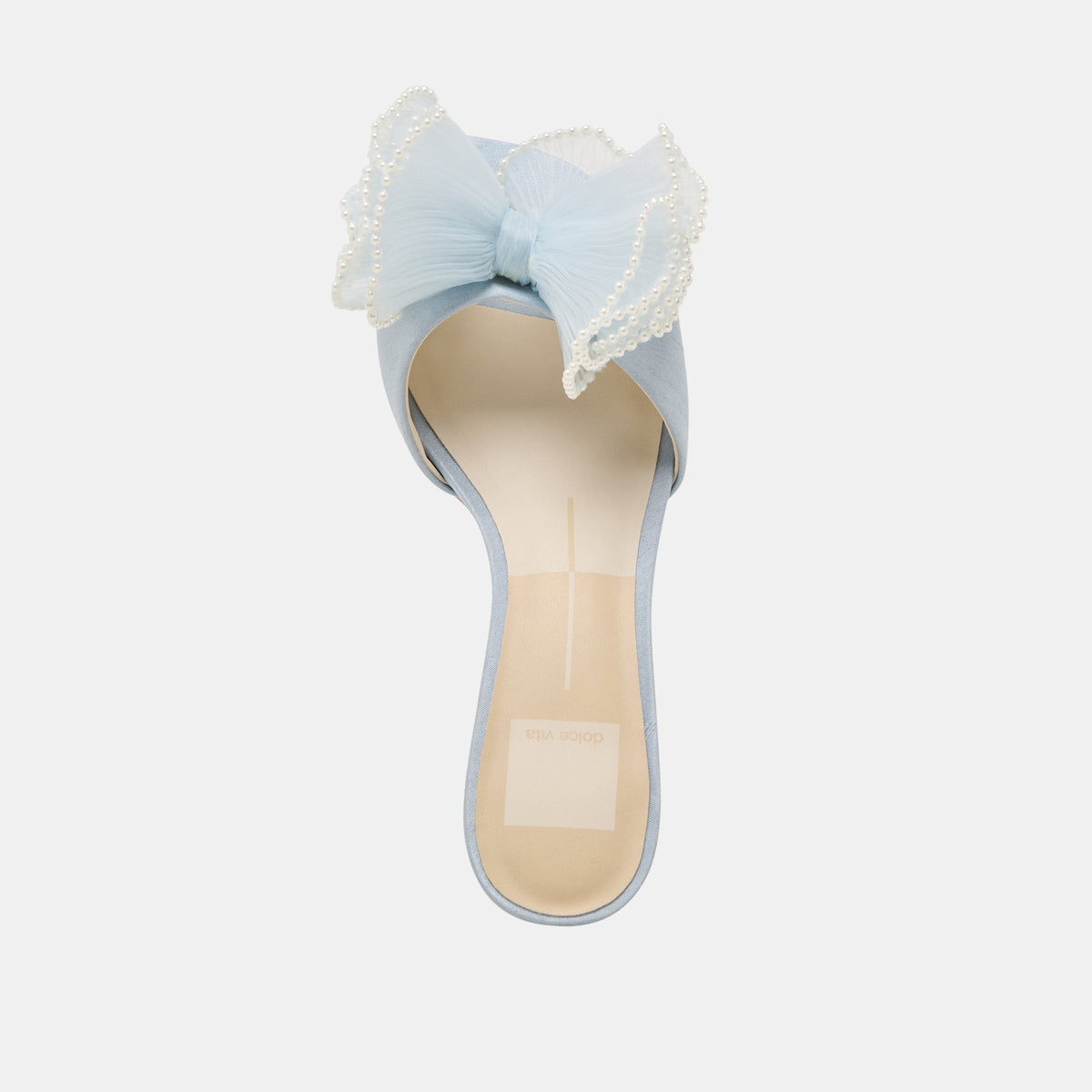 NARITA PEARL HEELS LIGHT BLUE SATIN - Dolce Vita