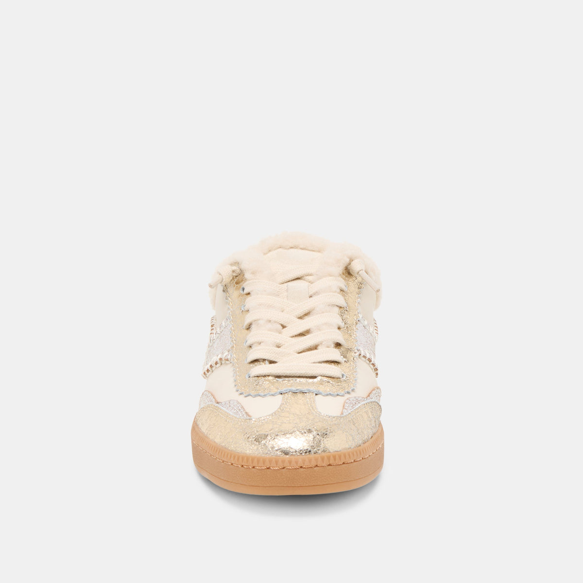 Notice Slide Plush Silver Gold Crackled Leather Sneakers - Dolce Vita