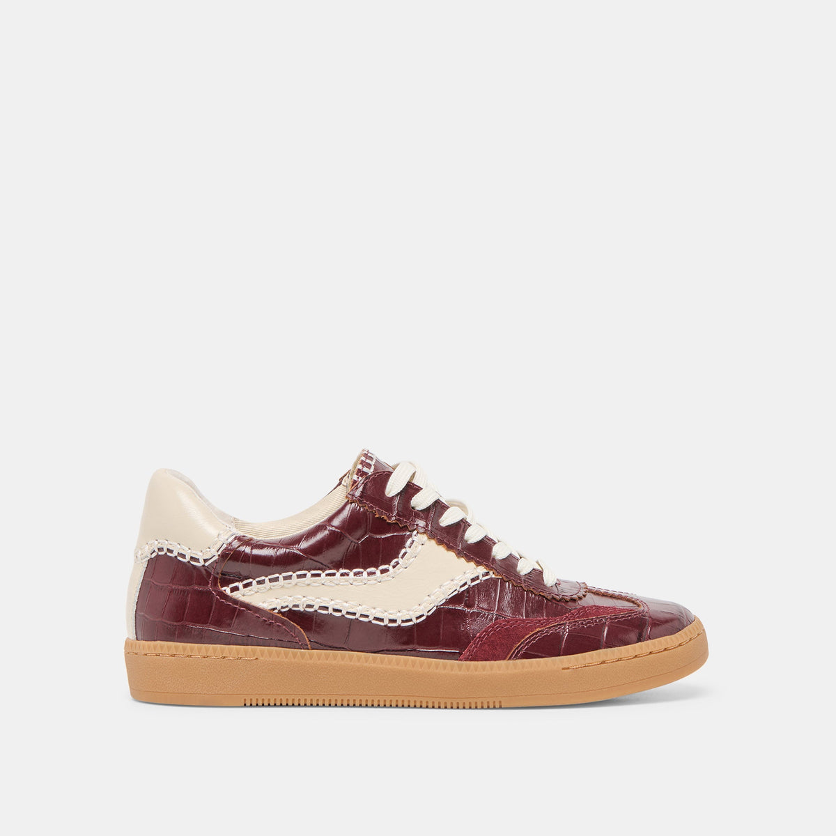 NOTICE STITCH SNEAKERS OXBLOOD CROCO EMBOSSED LEATHER - Dolce Vita