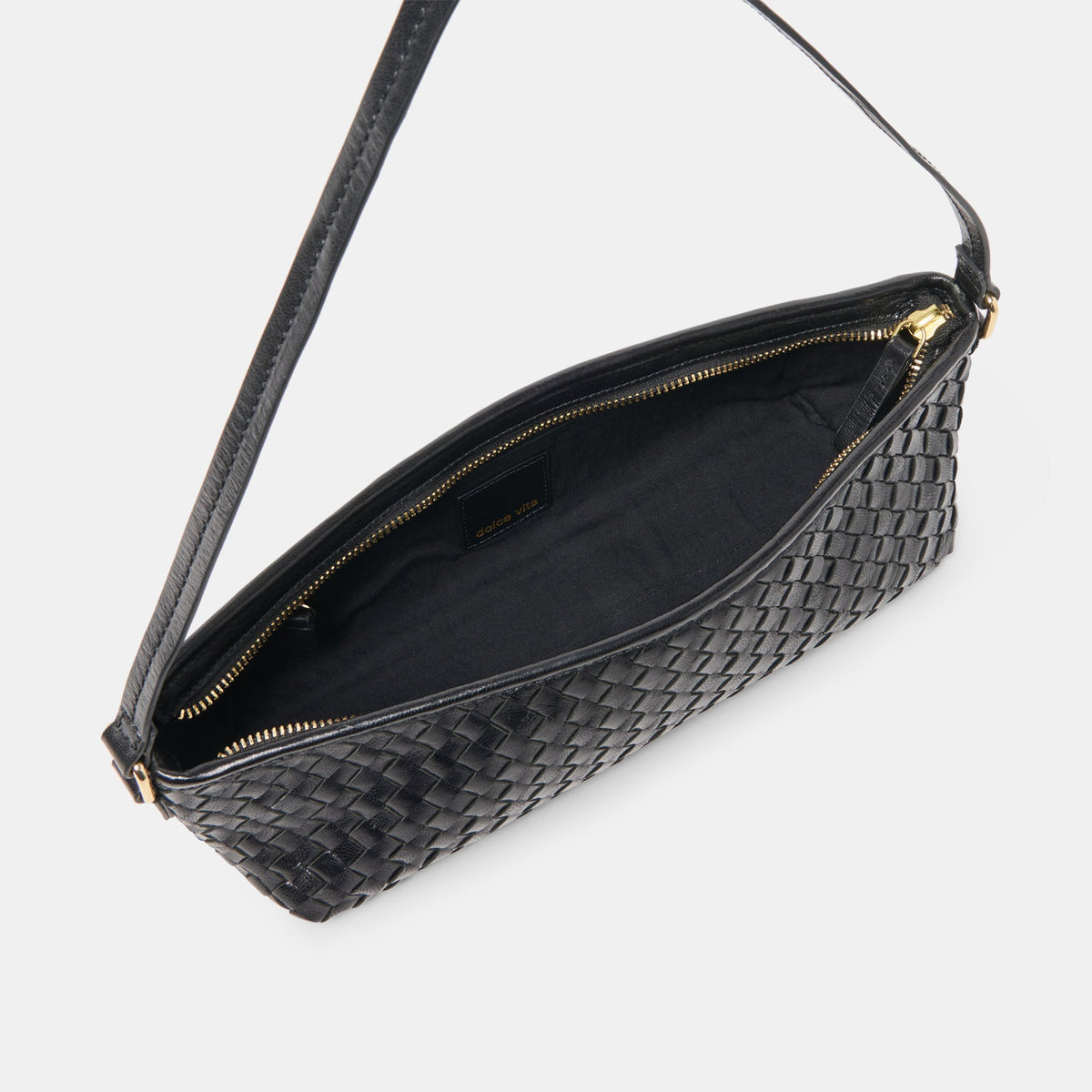 Savaii Black Woven Leather Shoulder Bag - Dolce Vita