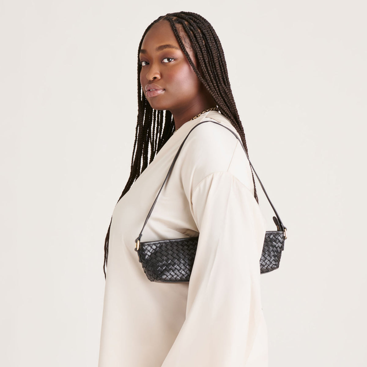 Savaii Black Woven Leather Shoulder Bag - Dolce Vita