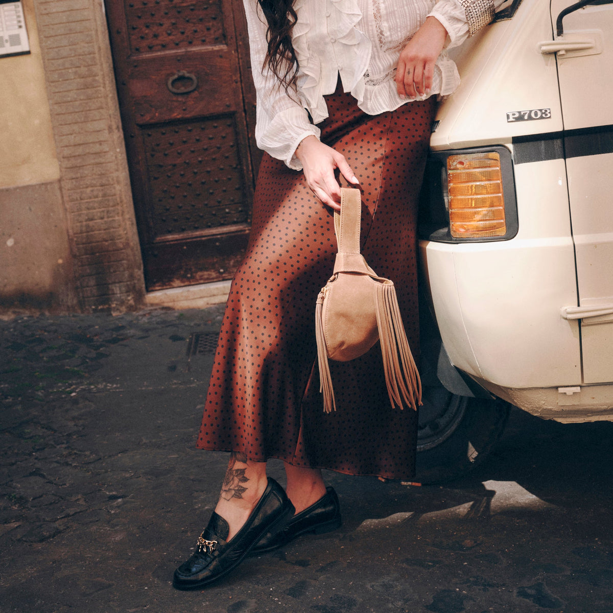 Zury Camel Suede Handbag - Dolce Vita